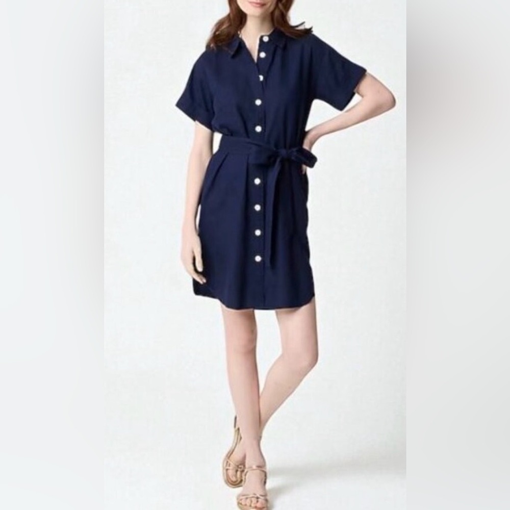 NWT JCrew Factory Linen-blend belted mini shirt-dress - Picture 2 of 8